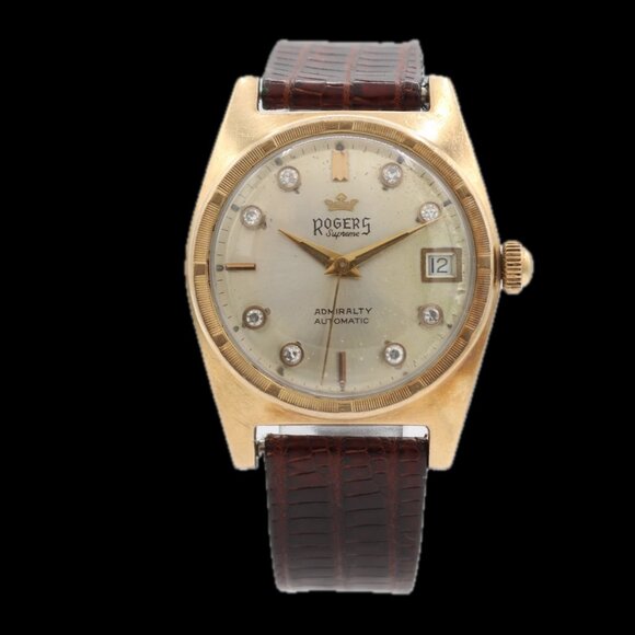 Vintage Rogers Admirality Men's Automatic Wristwatch Swiss 14k Gold & Steel - Picture 1 of 4